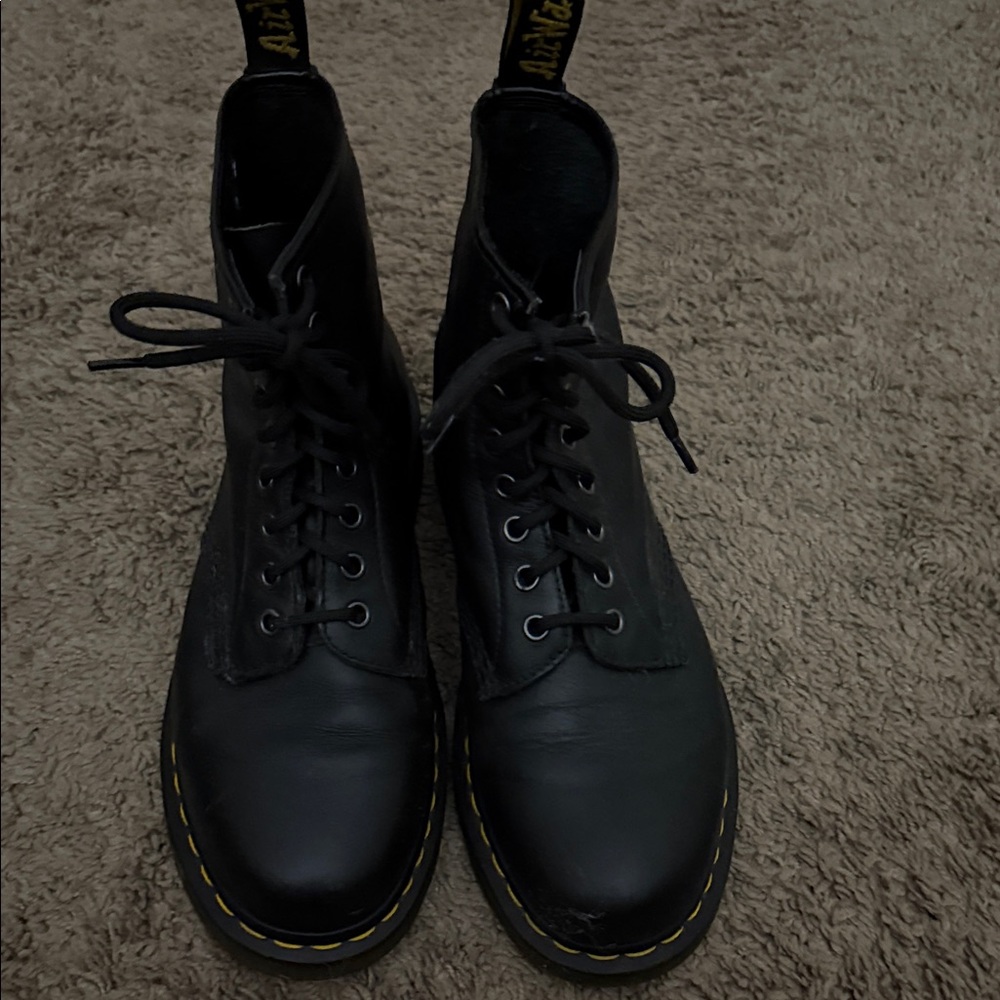 Dr. Martens Black Combat Boots with Yellow Accents